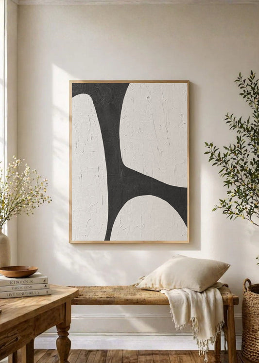 Cuadro Decorativo Abstracto, Formas Curvas Negro y Blanco