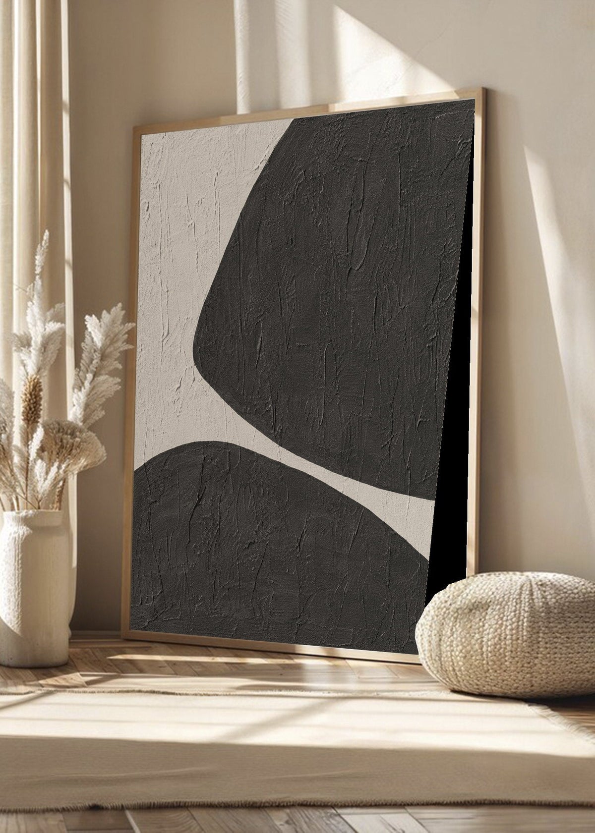 Cuadro Decorativo Abstracto, Formas Onda Negro y Blanco