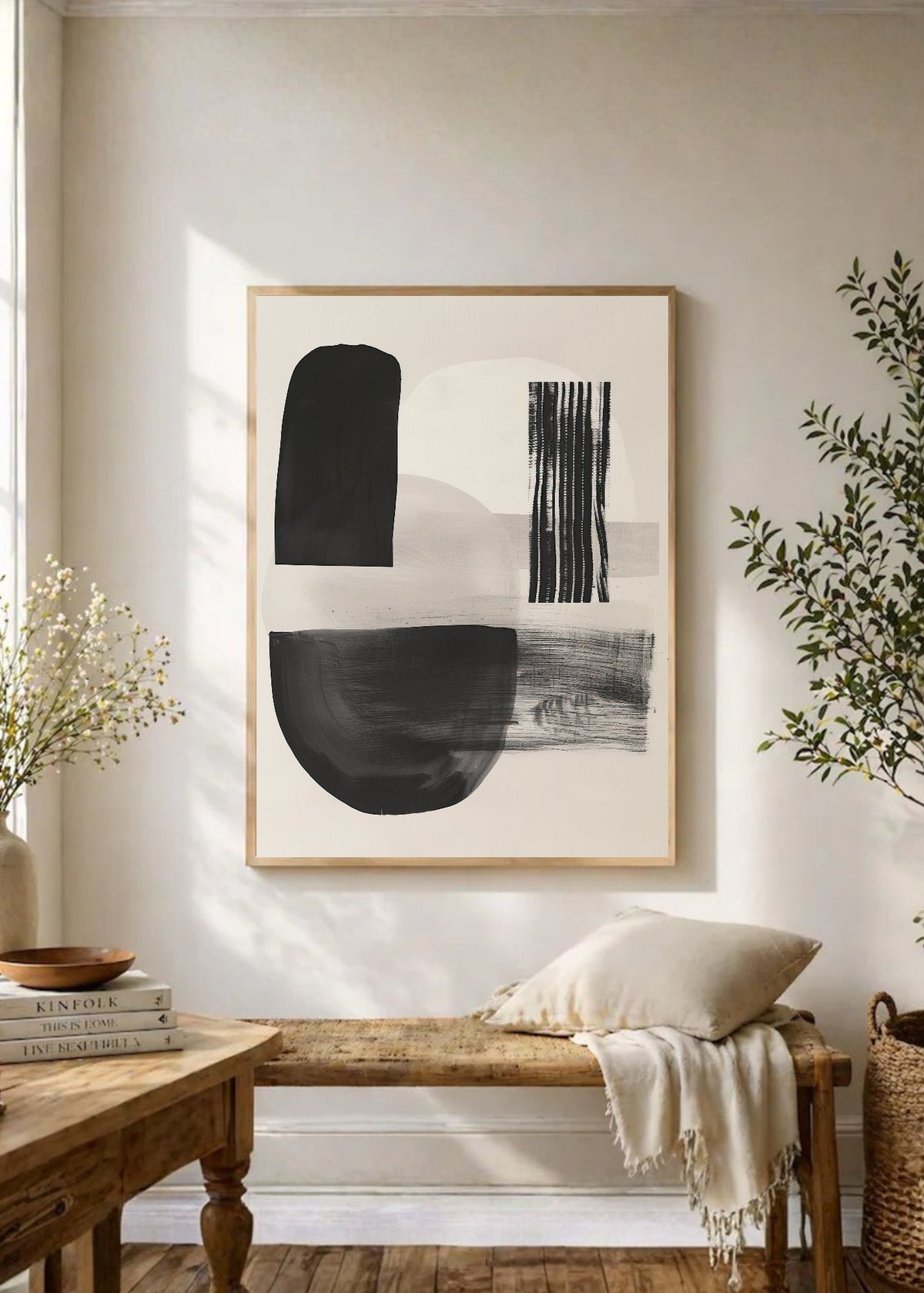 Cuadro Decorativo Abstracto, Formas Rayas Crema