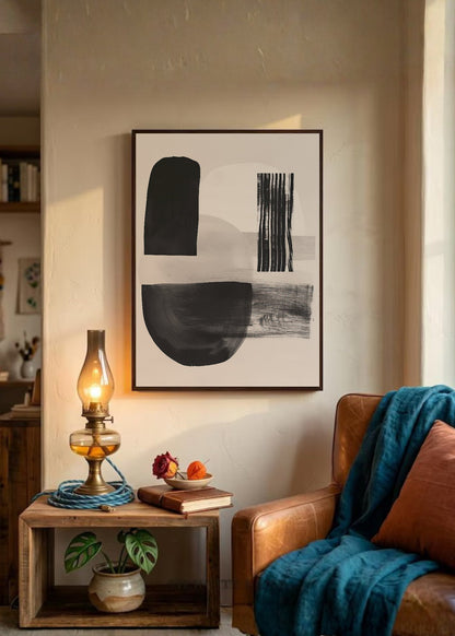 Cuadro Decorativo Abstracto, Formas Rayas Crema