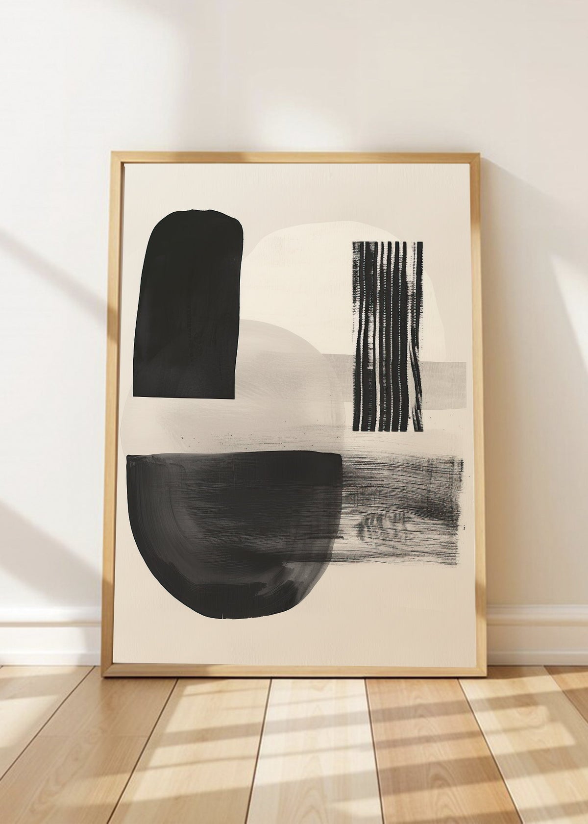 Cuadro Decorativo Abstracto, Formas Rayas Crema