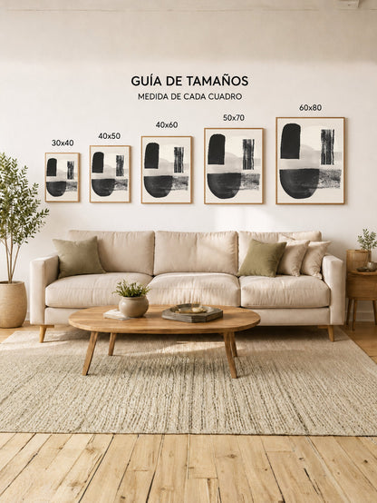 Cuadro Decorativo Abstracto, Formas Rayas Crema