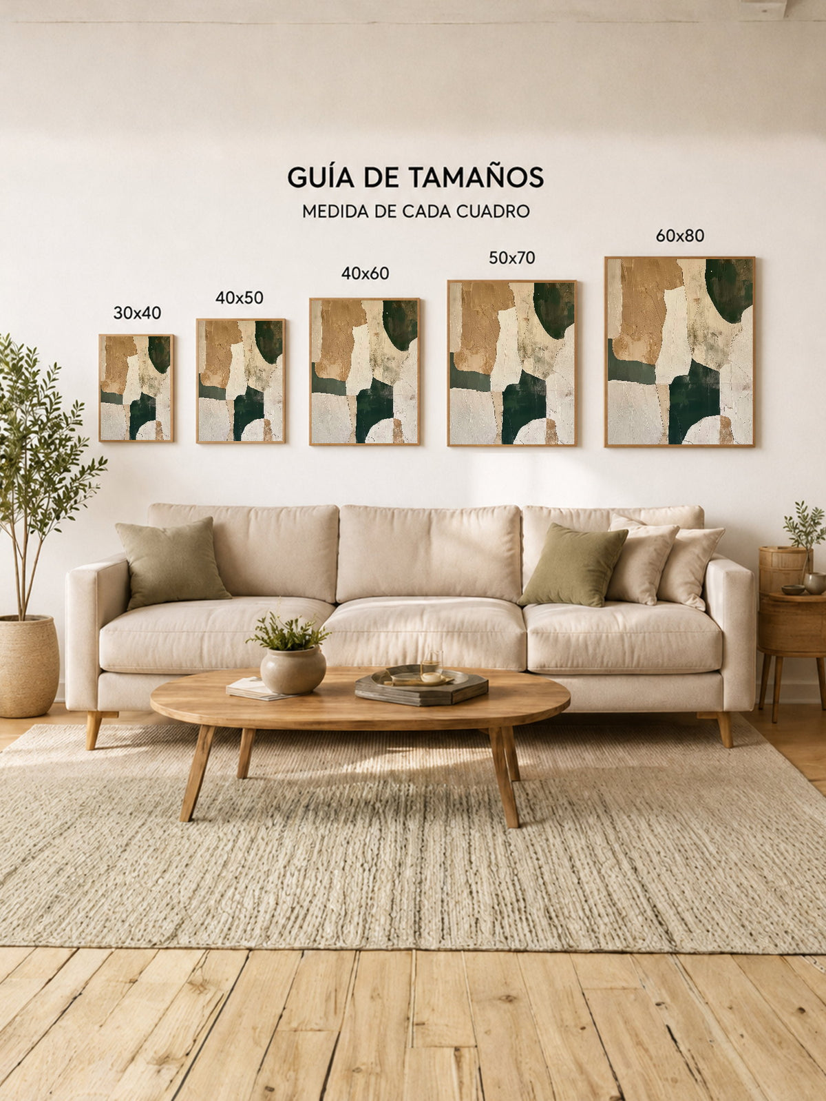 Cuadro Decorativo Abstracto, Formas Verde Beige