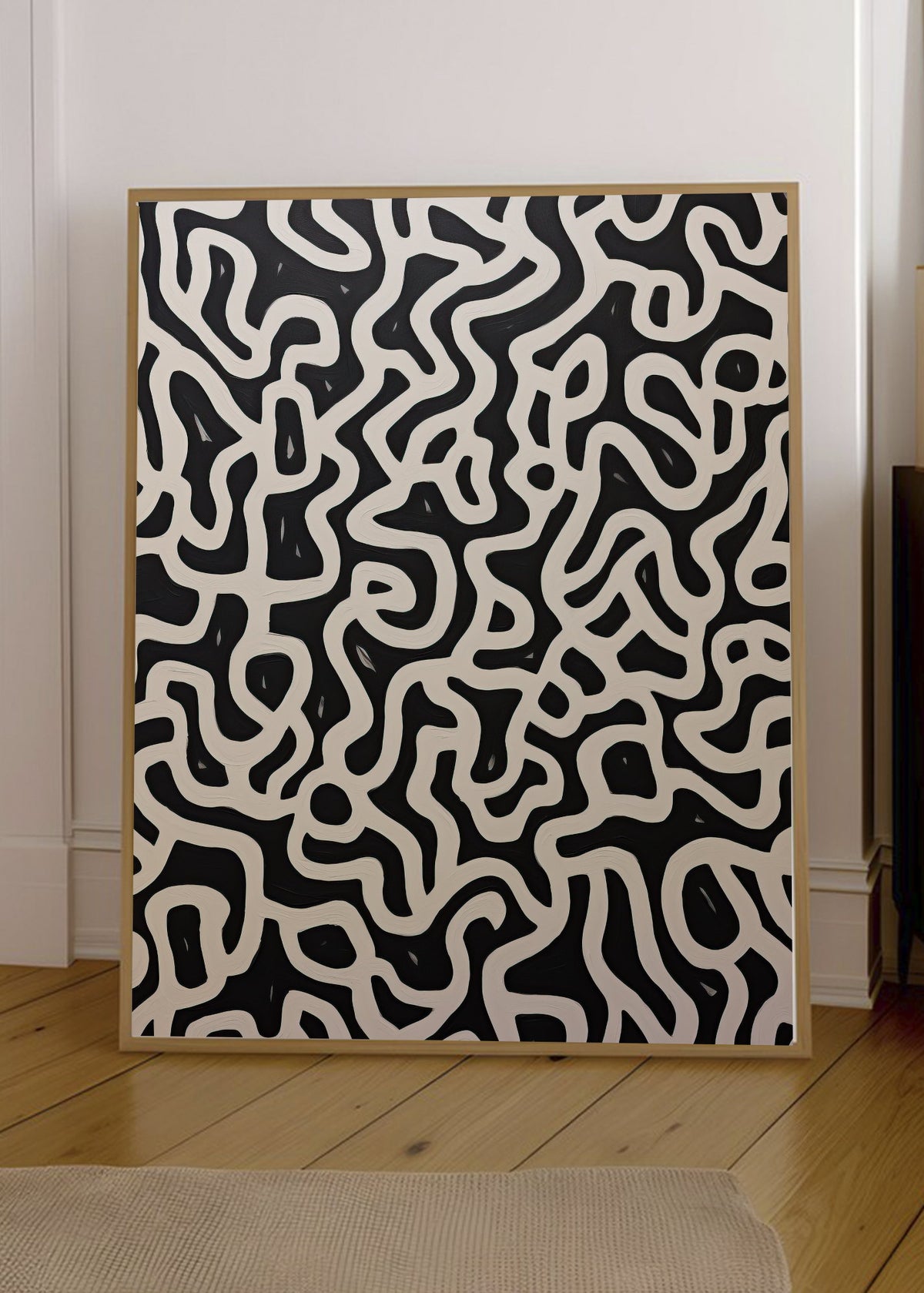 Cuadro Decorativo Abstracto, Garabato Patrón Negro