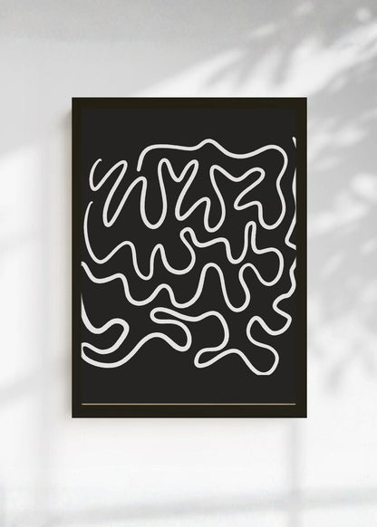 Cuadro Decorativo Abstracto, Garabatos Blanco Fondo Negro