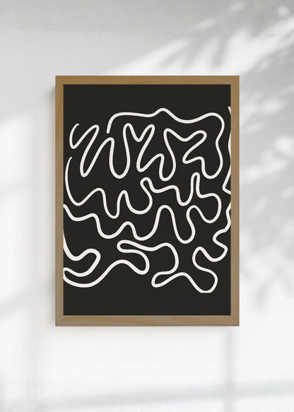 Cuadro Decorativo Abstracto, Garabatos Blanco Fondo Negro