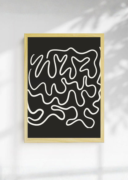 Cuadro Decorativo Abstracto, Garabatos Blanco Fondo Negro