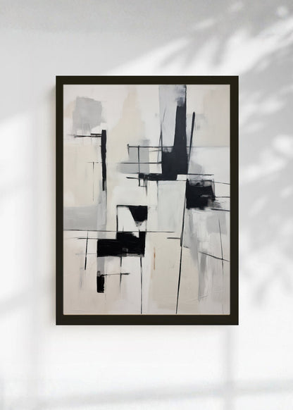 Cuadro Decorativo Abstracto, Geométrico Blanco Negro