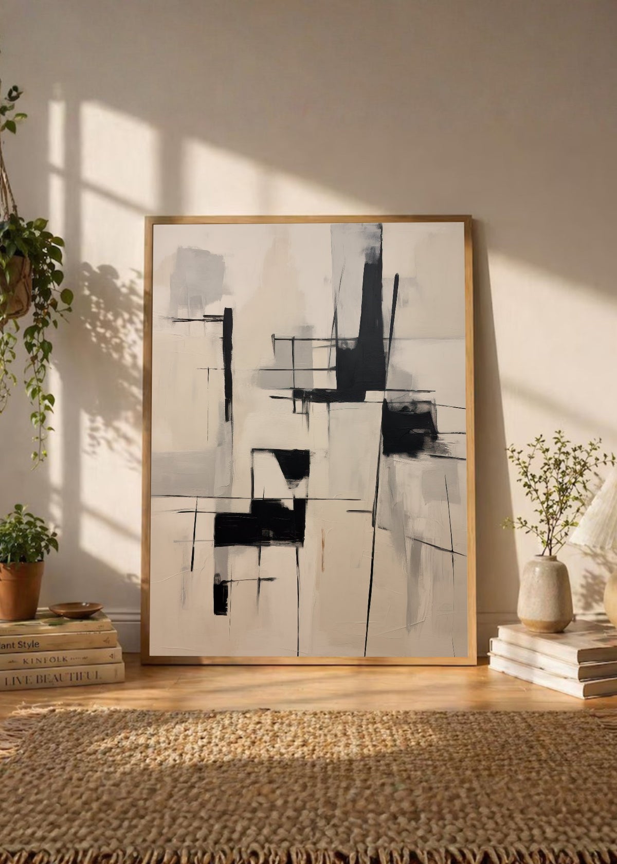 Cuadro Decorativo Abstracto, Geométrico Blanco Negro