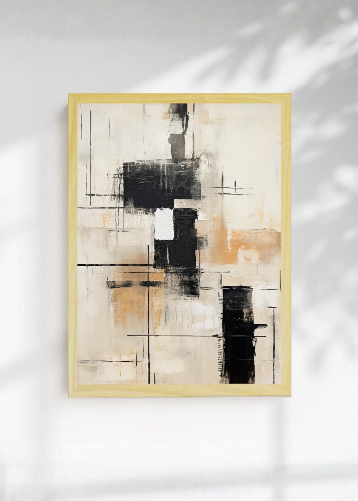 Cuadro Decorativo Abstracto, Grilla Ocre Negro