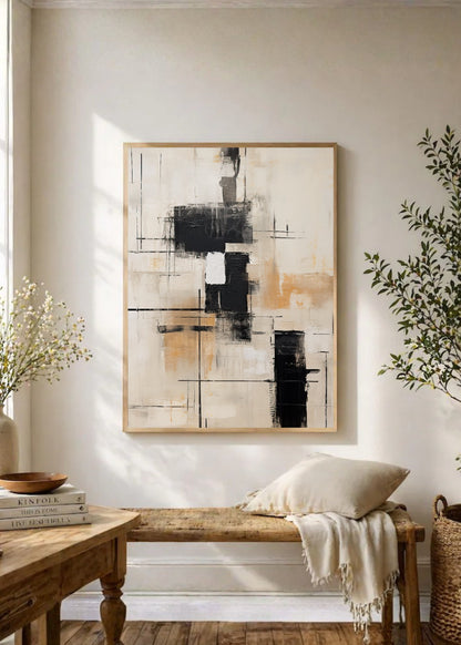 Cuadro Decorativo Abstracto, Grilla Ocre Negro