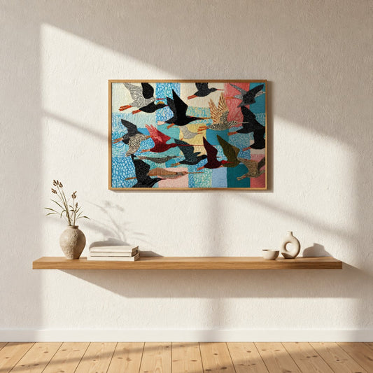 Cuadro Decorativo Abstractos, Ilustraciones Modernas Pájaros Colores