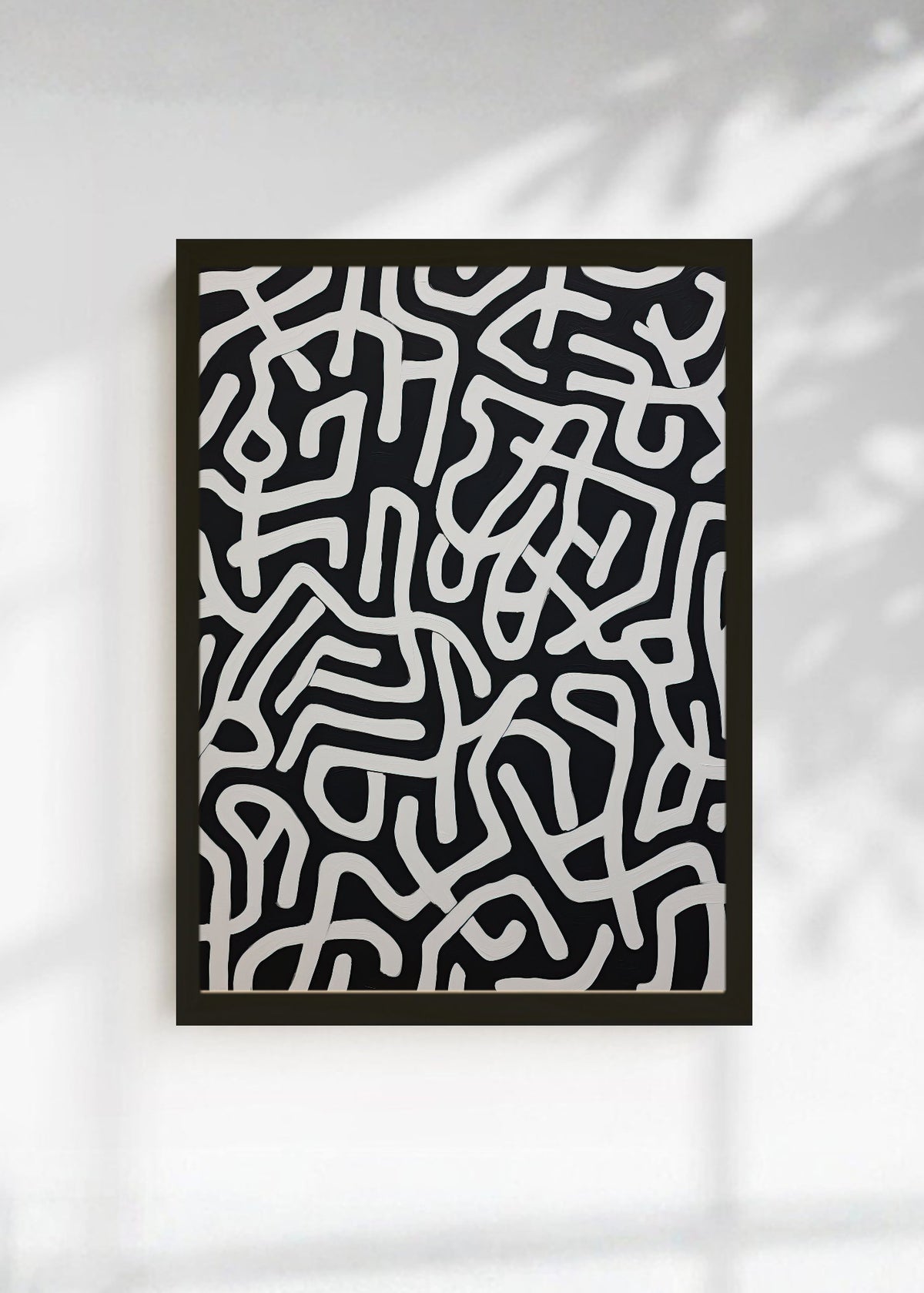 Cuadro Decorativo Abstracto, Laberinto Blanco Negro