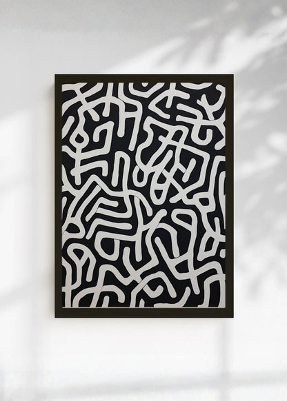 Cuadro Decorativo Abstracto, Laberinto Blanco Negro