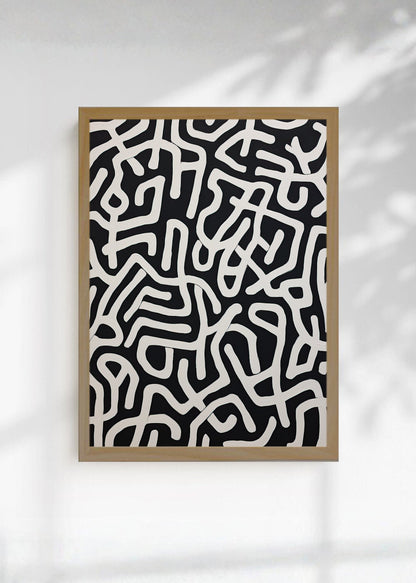 Cuadro Decorativo Abstracto, Laberinto Blanco Negro