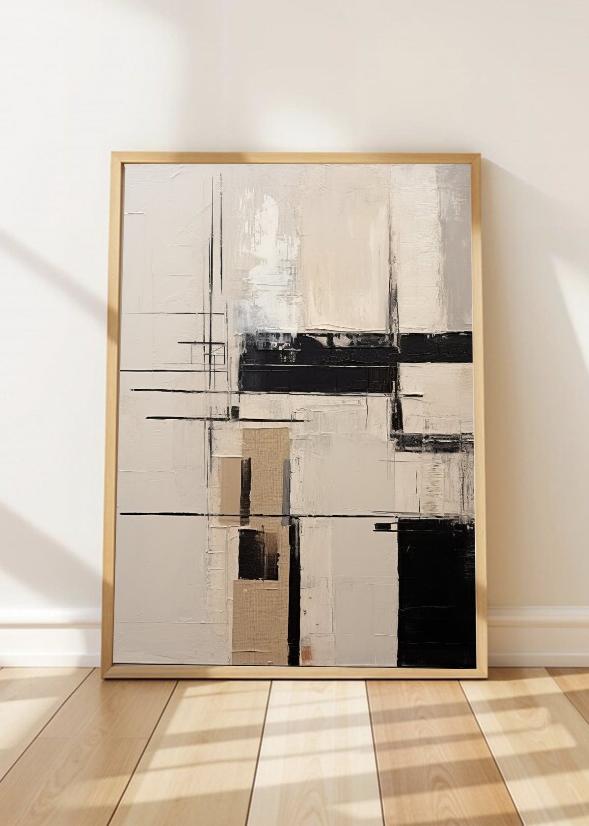 Cuadro Decorativo Abstracto, Líneas Bloques Beige