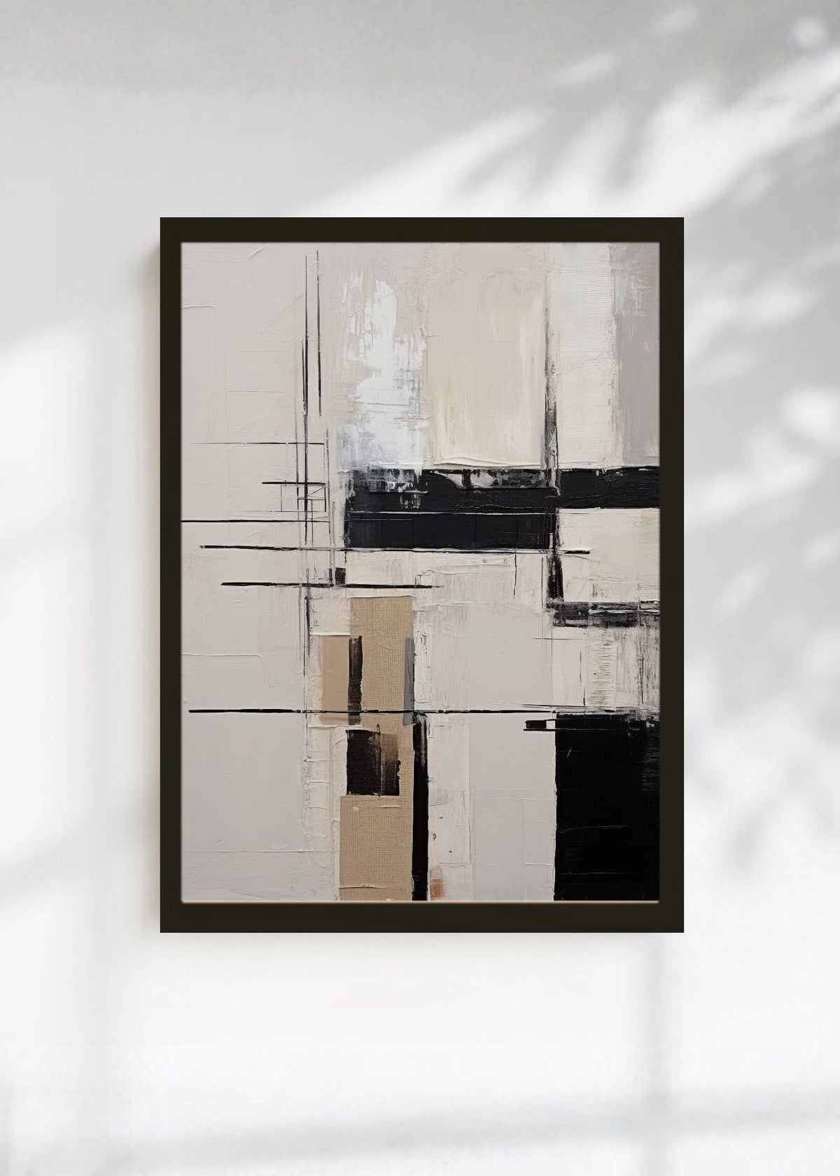 Cuadro Decorativo Abstracto, Líneas Bloques Beige