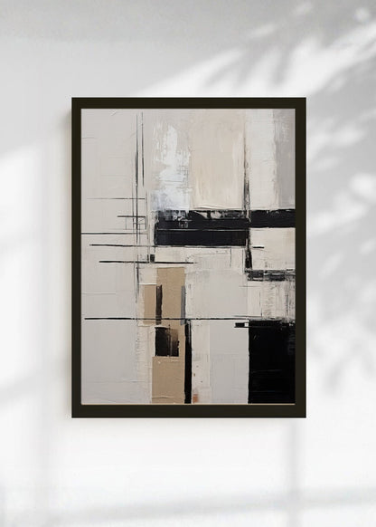 Cuadro Decorativo Abstracto, Líneas Bloques Beige