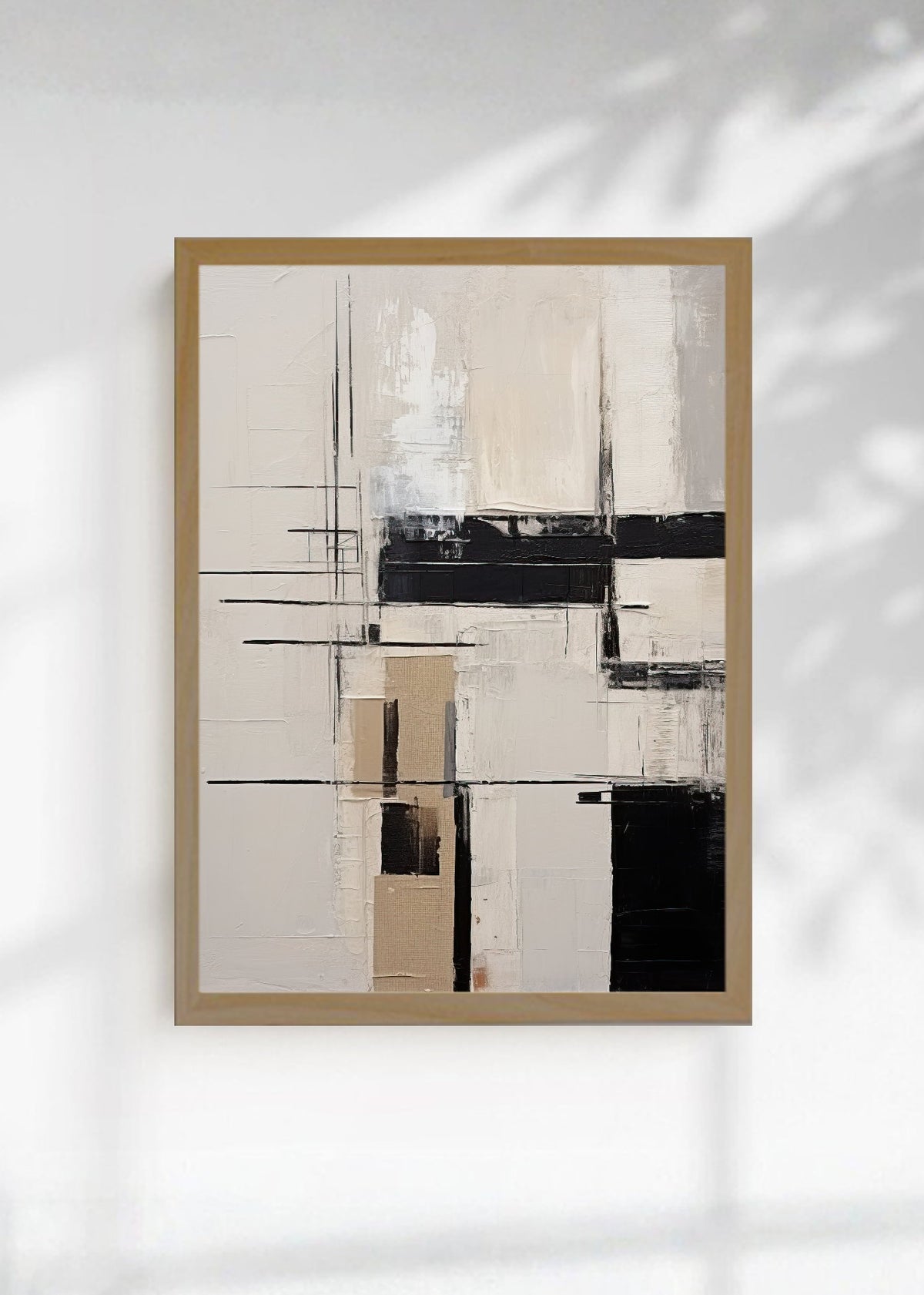 Cuadro Decorativo Abstracto, Líneas Bloques Beige