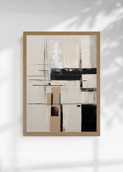 Cuadro Decorativo Abstracto, Líneas Bloques Beige