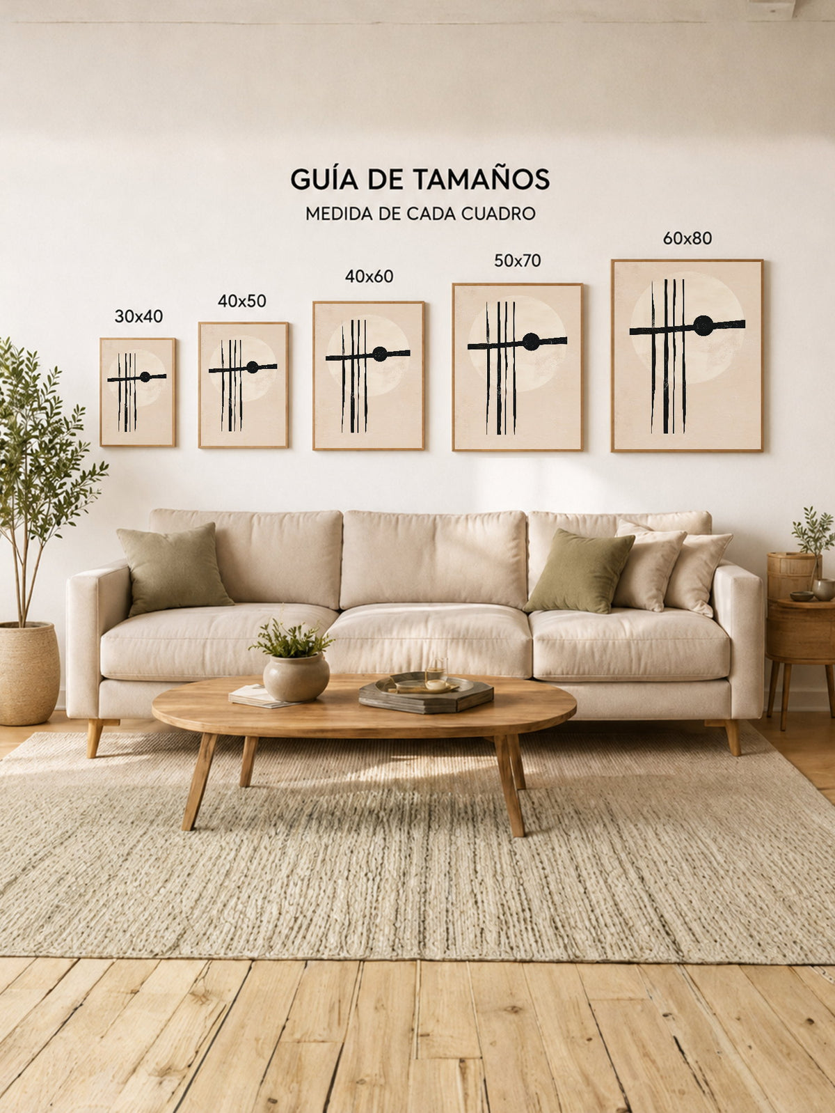 Cuadro Decorativo Abstracto, Líneas Círculo Beige