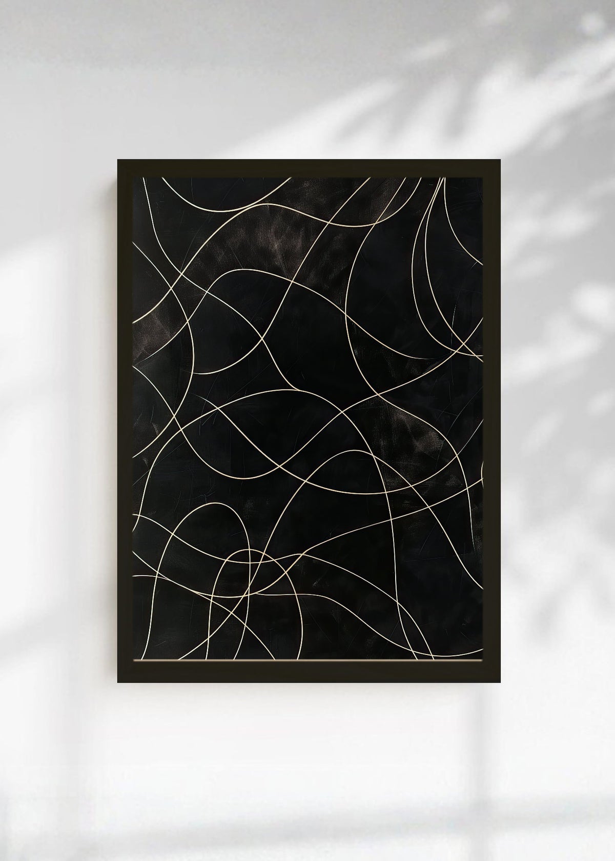 Cuadro Decorativo Abstracto, Líneas Doradas Fondo Oscuro
