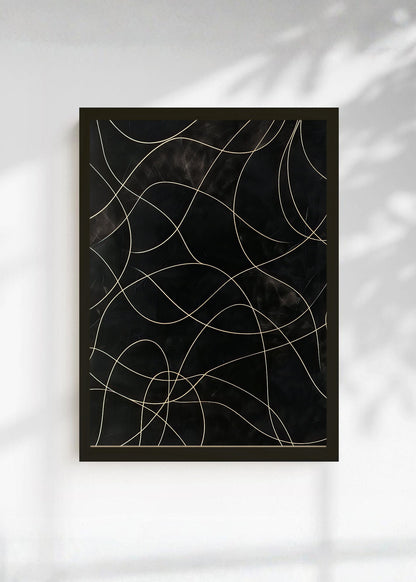 Cuadro Decorativo Abstracto, Líneas Doradas Fondo Oscuro