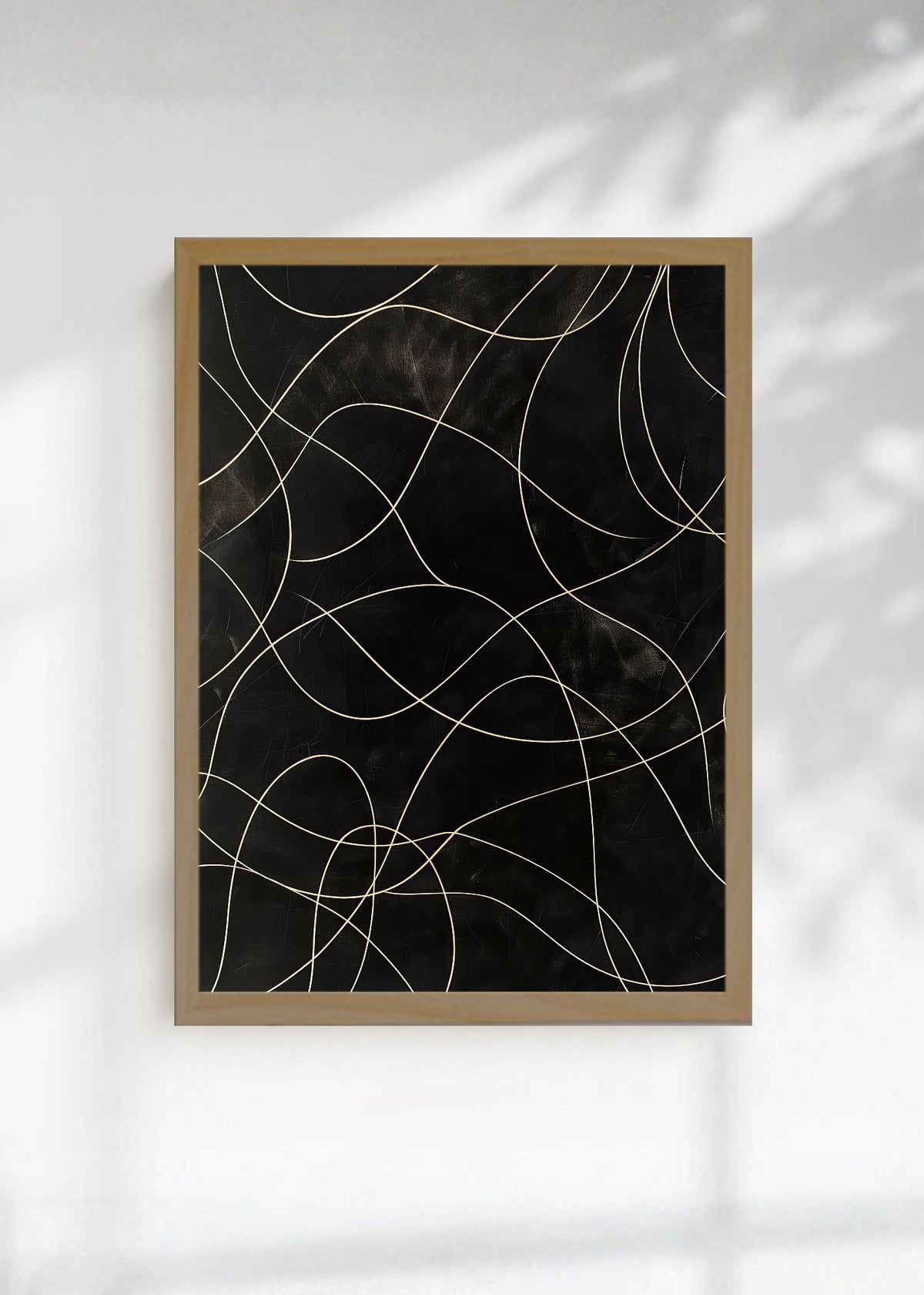 Cuadro Decorativo Abstracto, Líneas Doradas Fondo Oscuro