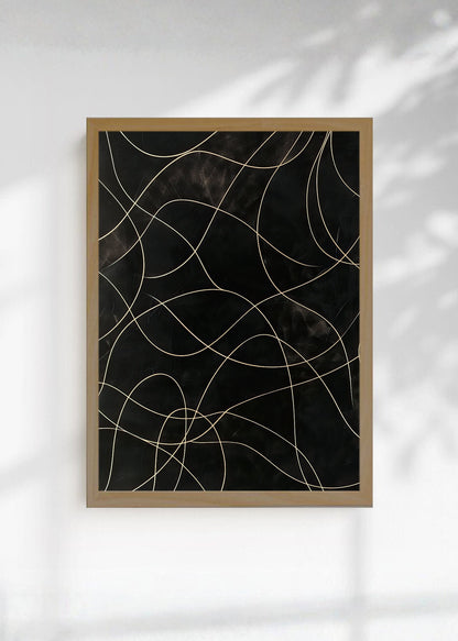 Cuadro Decorativo Abstracto, Líneas Doradas Fondo Oscuro
