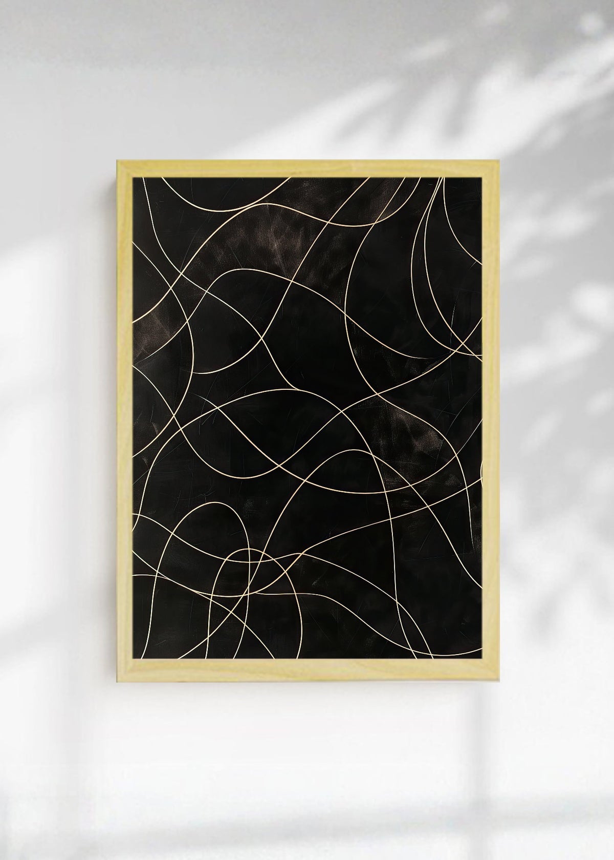 Cuadro Decorativo Abstracto, Líneas Doradas Fondo Oscuro