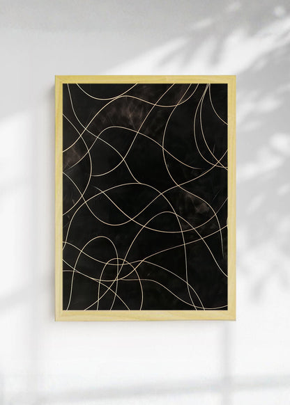 Cuadro Decorativo Abstracto, Líneas Doradas Fondo Oscuro