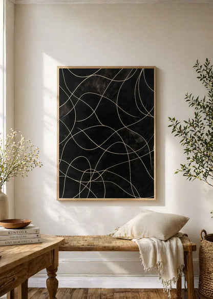 Cuadro Decorativo Abstracto, Líneas Doradas Fondo Oscuro