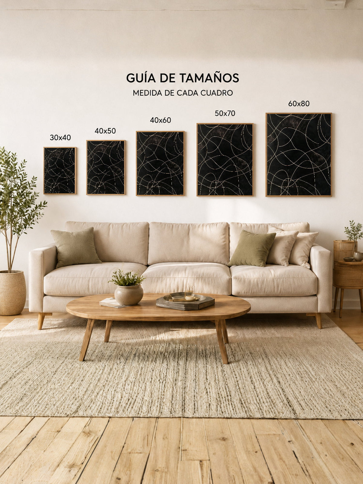 Cuadro Decorativo Abstracto, Líneas Doradas Fondo Oscuro