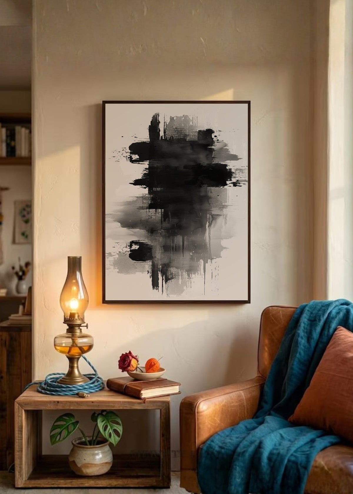 Cuadro Decorativo Abstracto, Mancha Tinta Gris