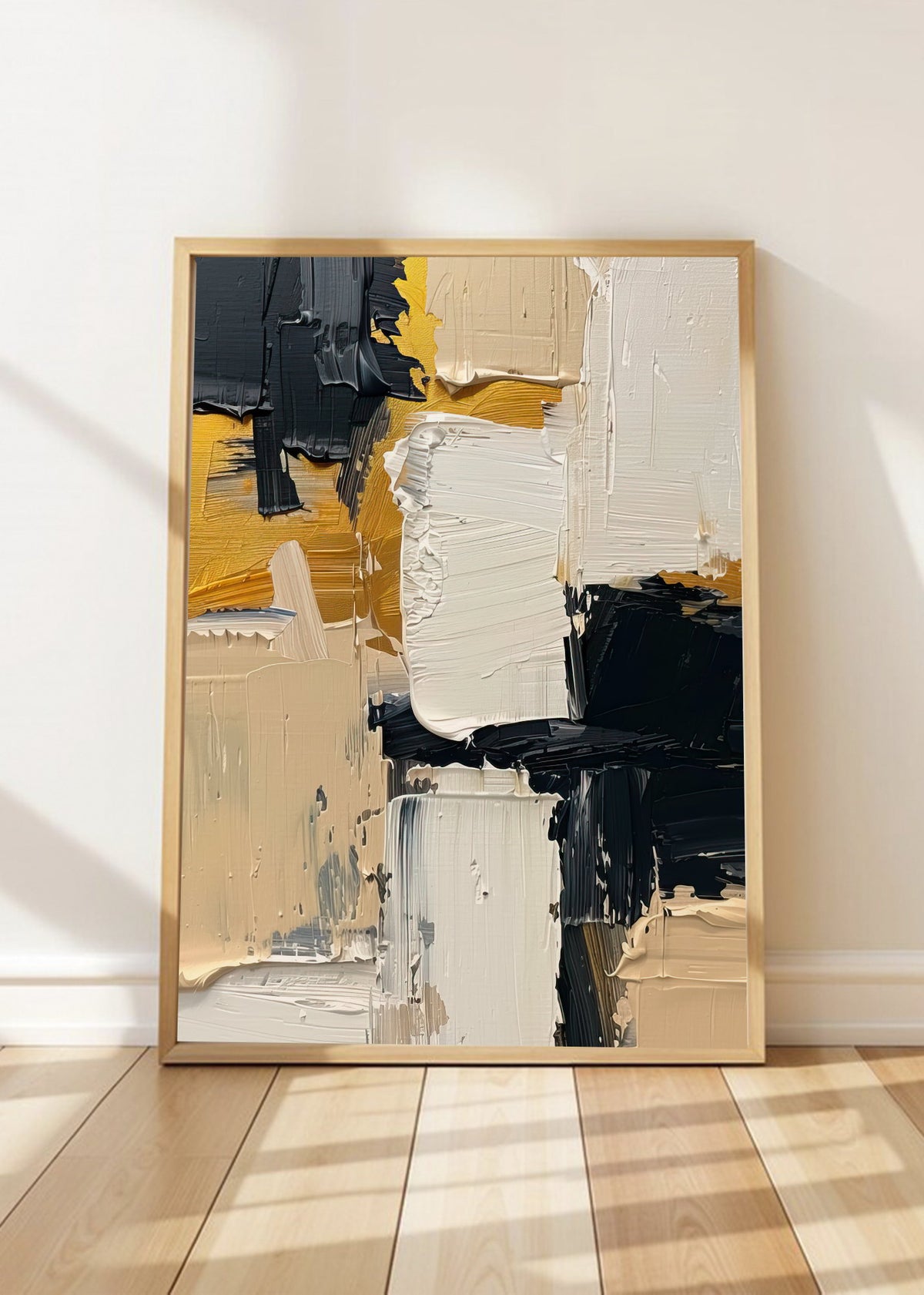 Cuadro Decorativo Abstracto, Óleo Amarillo Negro