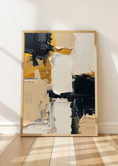 Cuadro Decorativo Abstracto, Óleo Amarillo Negro