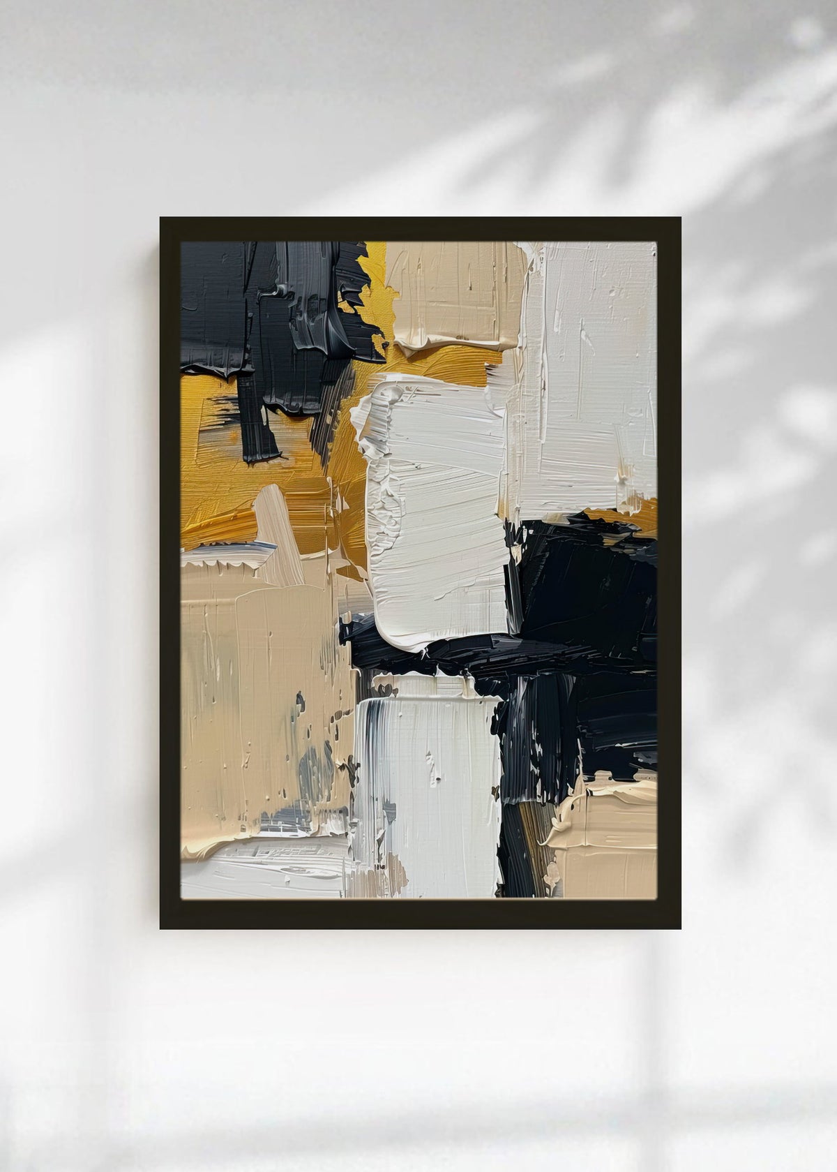 Cuadro Decorativo Abstracto, Óleo Amarillo Negro
