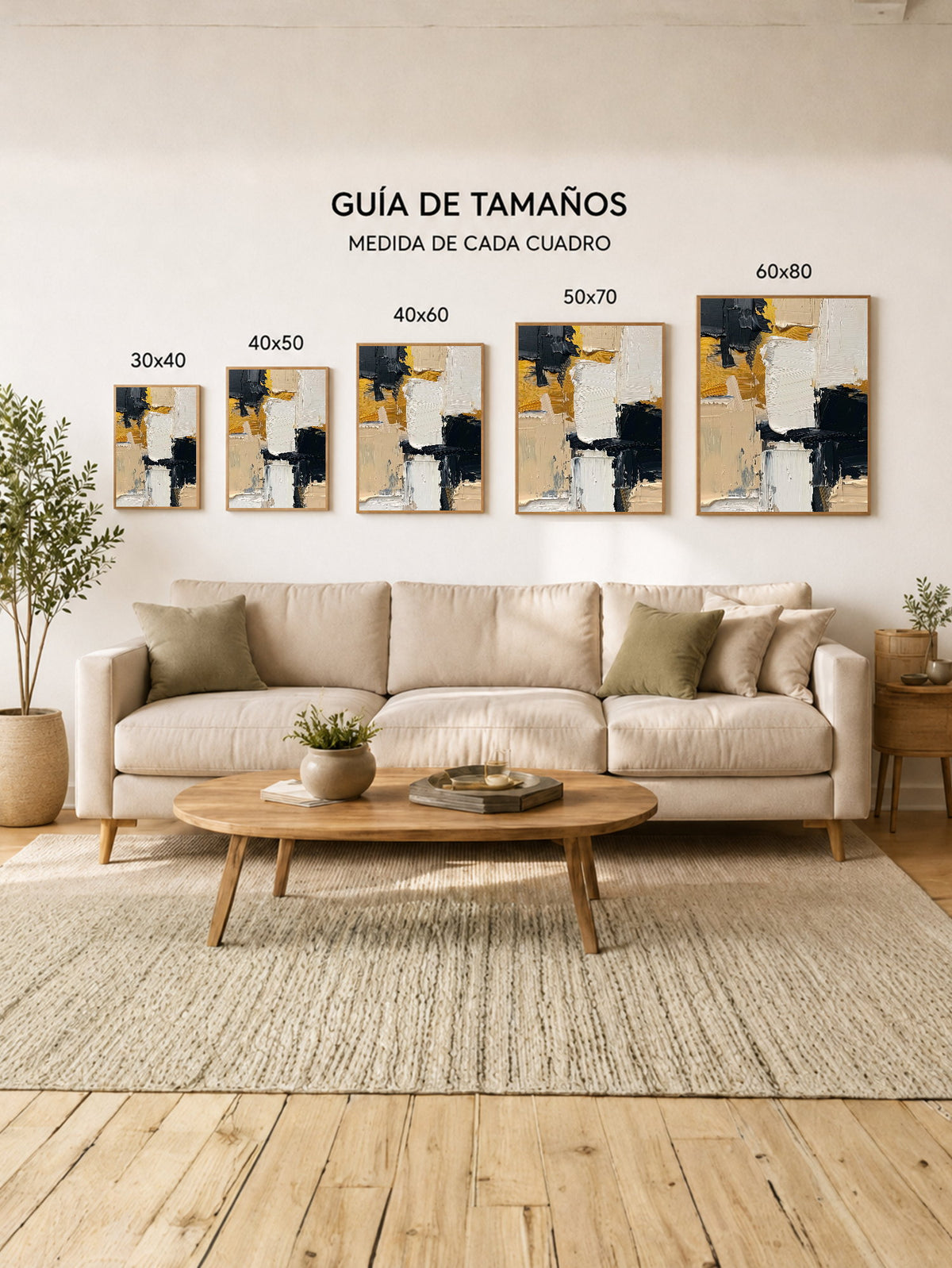 Cuadro Decorativo Abstracto, Óleo Amarillo Negro