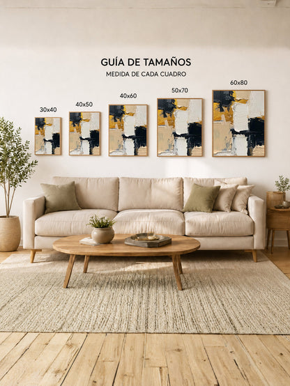 Cuadro Decorativo Abstracto, Óleo Amarillo Negro