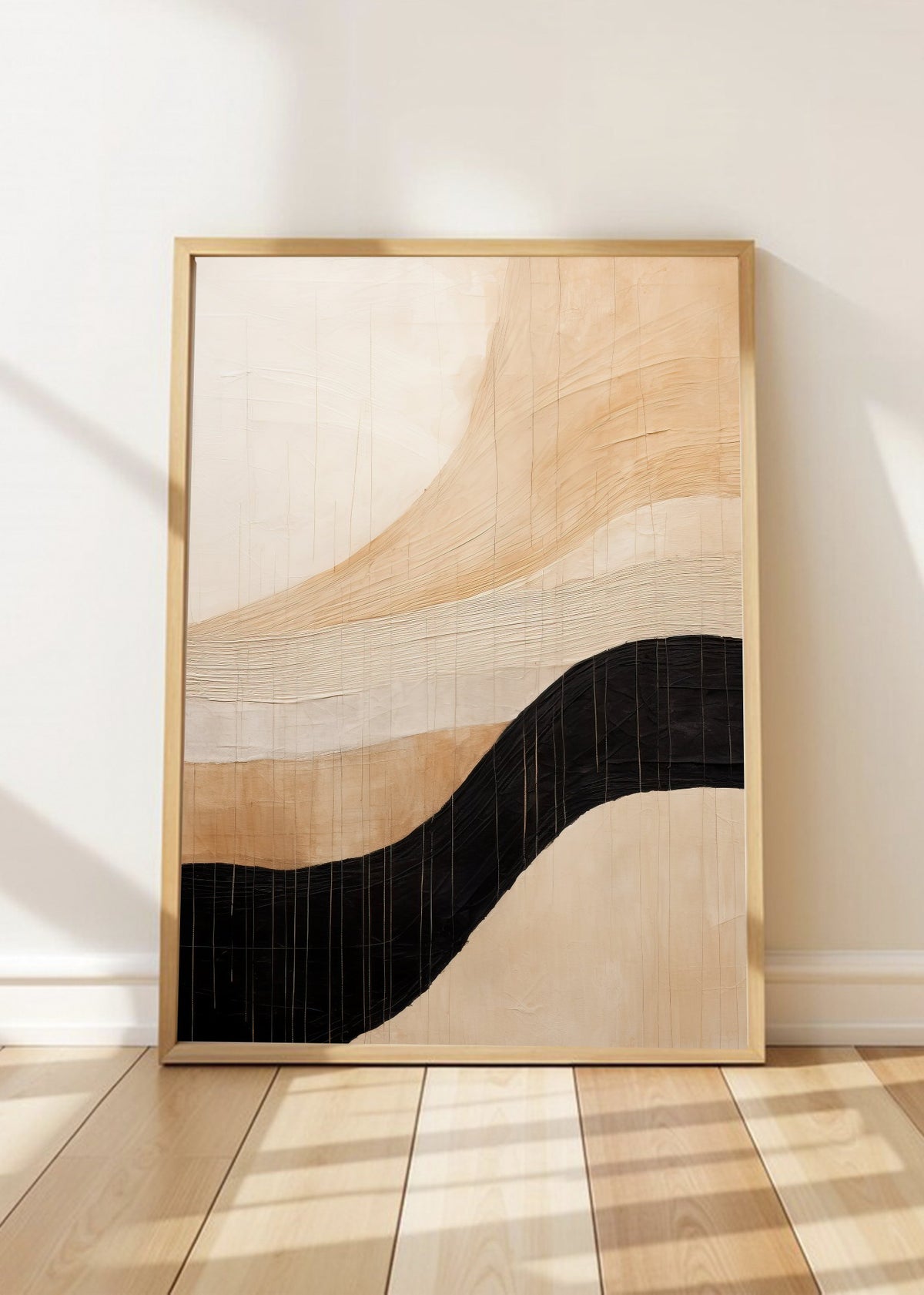 Cuadro Decorativo Abstracto, Onda Negra Beige