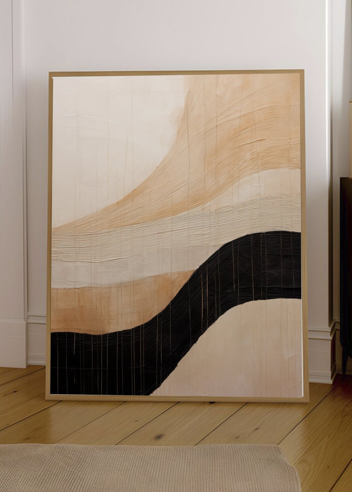 Cuadro Decorativo Abstracto, Onda Negra Beige