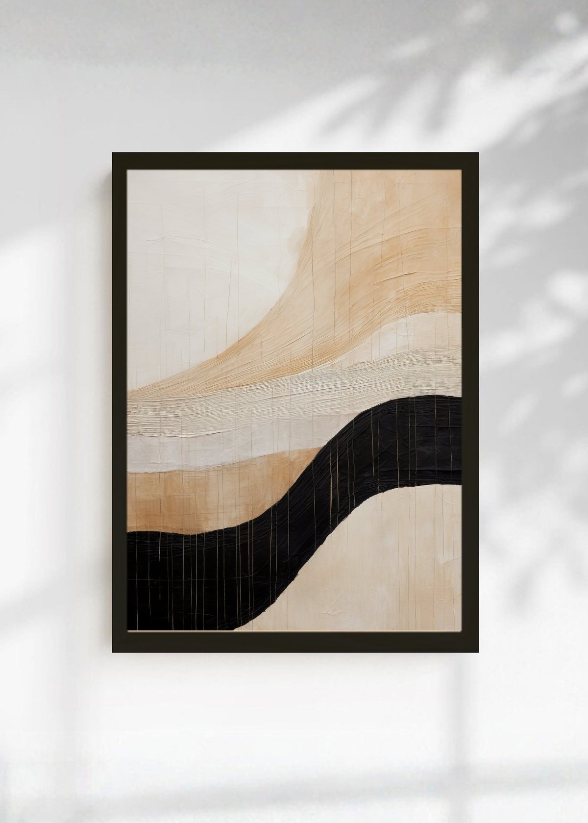 Cuadro Decorativo Abstracto, Onda Negra Beige