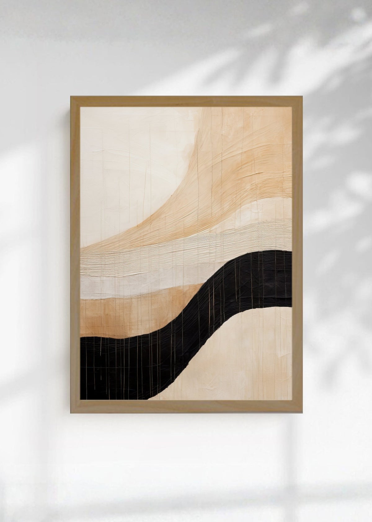 Cuadro Decorativo Abstracto, Onda Negra Beige