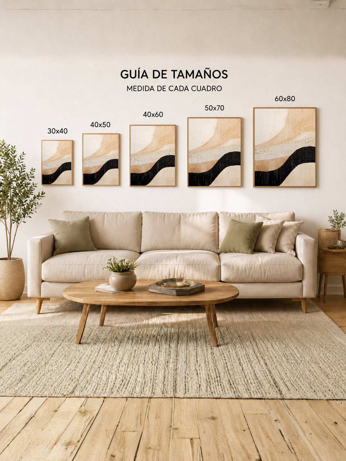 Cuadro Decorativo Abstracto, Onda Negra Beige
