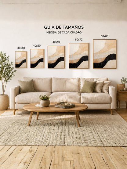 Cuadro Decorativo Abstracto, Onda Negra Beige