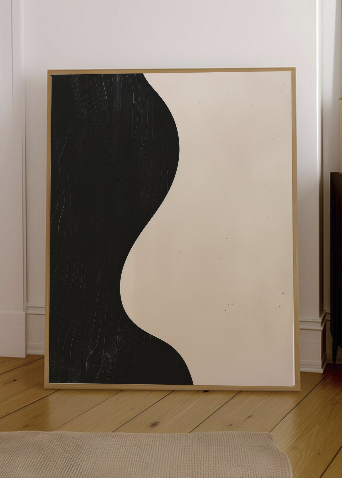 Cuadro Decorativo Abstracto, Onda Negra Crema