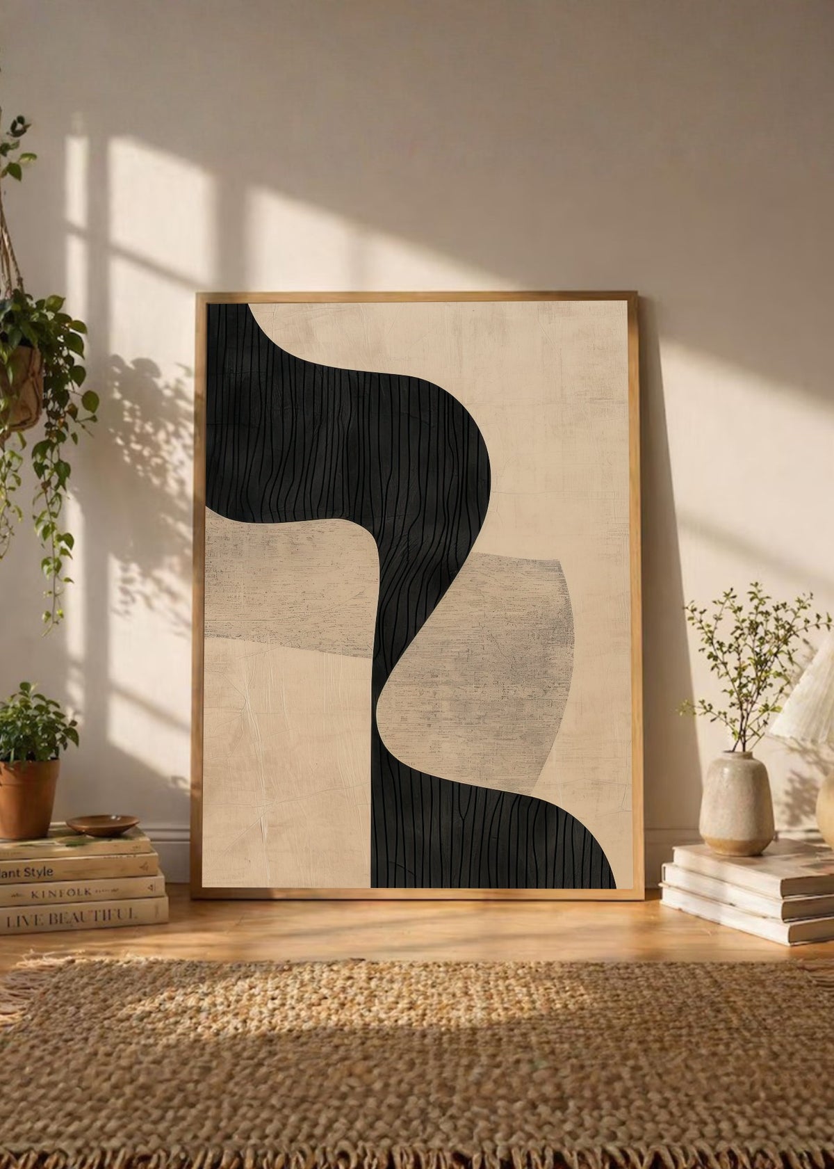 Cuadro Decorativo Abstracto, Onda Rayada Beige