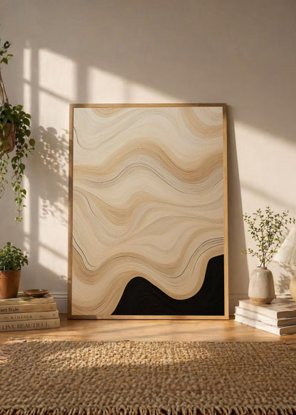 Cuadro Decorativo Abstracto, Ondas Líneas Beige