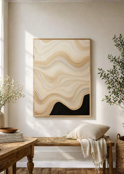 Cuadro Decorativo Abstracto, Ondas Líneas Beige