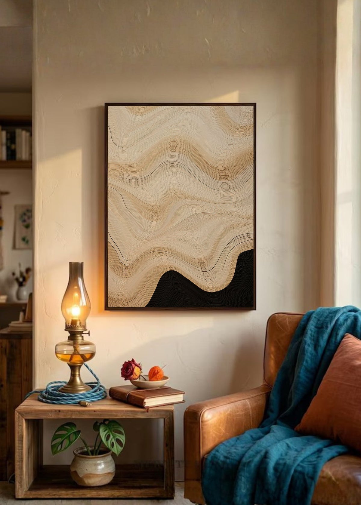 Cuadro Decorativo Abstracto, Ondas Líneas Beige